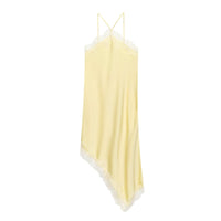 Primrose | Lace Trim V-Neck Spaghetti Strap Asymmetric Hem Satin Slip Midi Dress