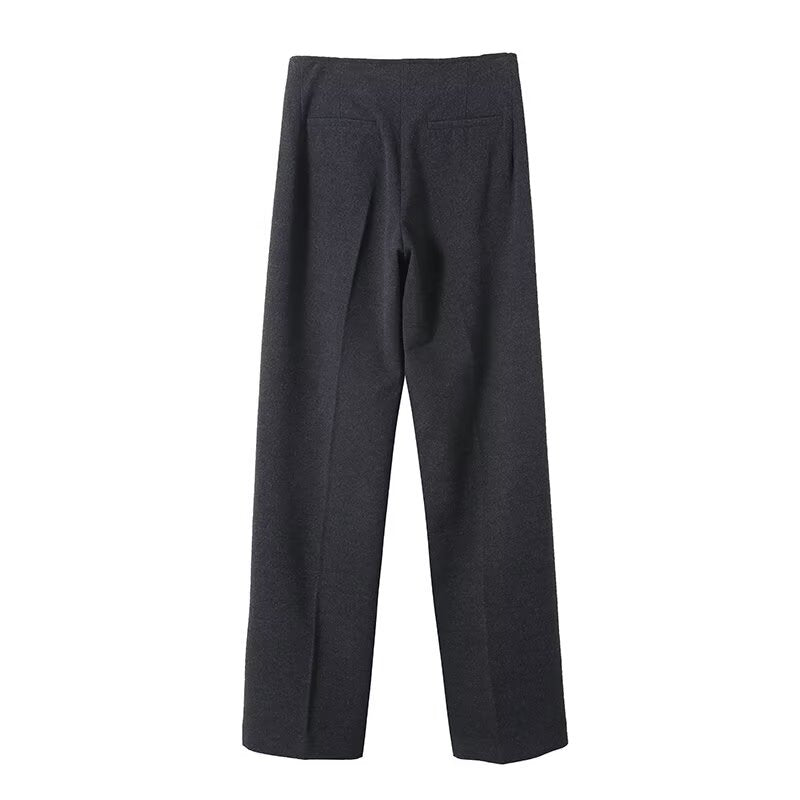 Verity | High-Waist Vertical Seam Wide-Leg Jersey Trousers in Charcoal