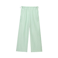 Louisa | Elasticated Side Drawstring Ribbed Wide-Leg Linen Trousers in Green