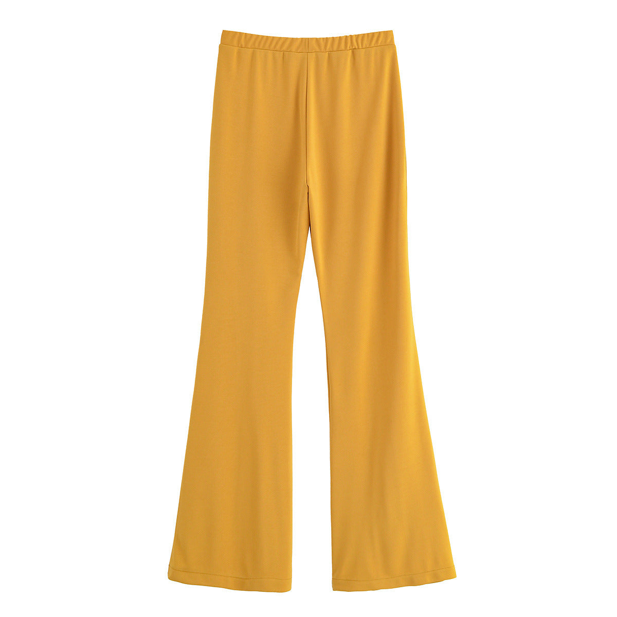 Georgina | High-Waist Front Seam Flared Wide-Leg Jersey Trousers in Yellow