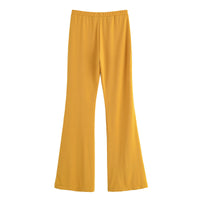 Georgina | High-Waist Front Seam Flared Wide-Leg Jersey Trousers in Yellow