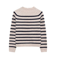 Matilda | Classic Stripe Crew Neck Ribbed Cuff Long Sleeve Relaxed Knit Top