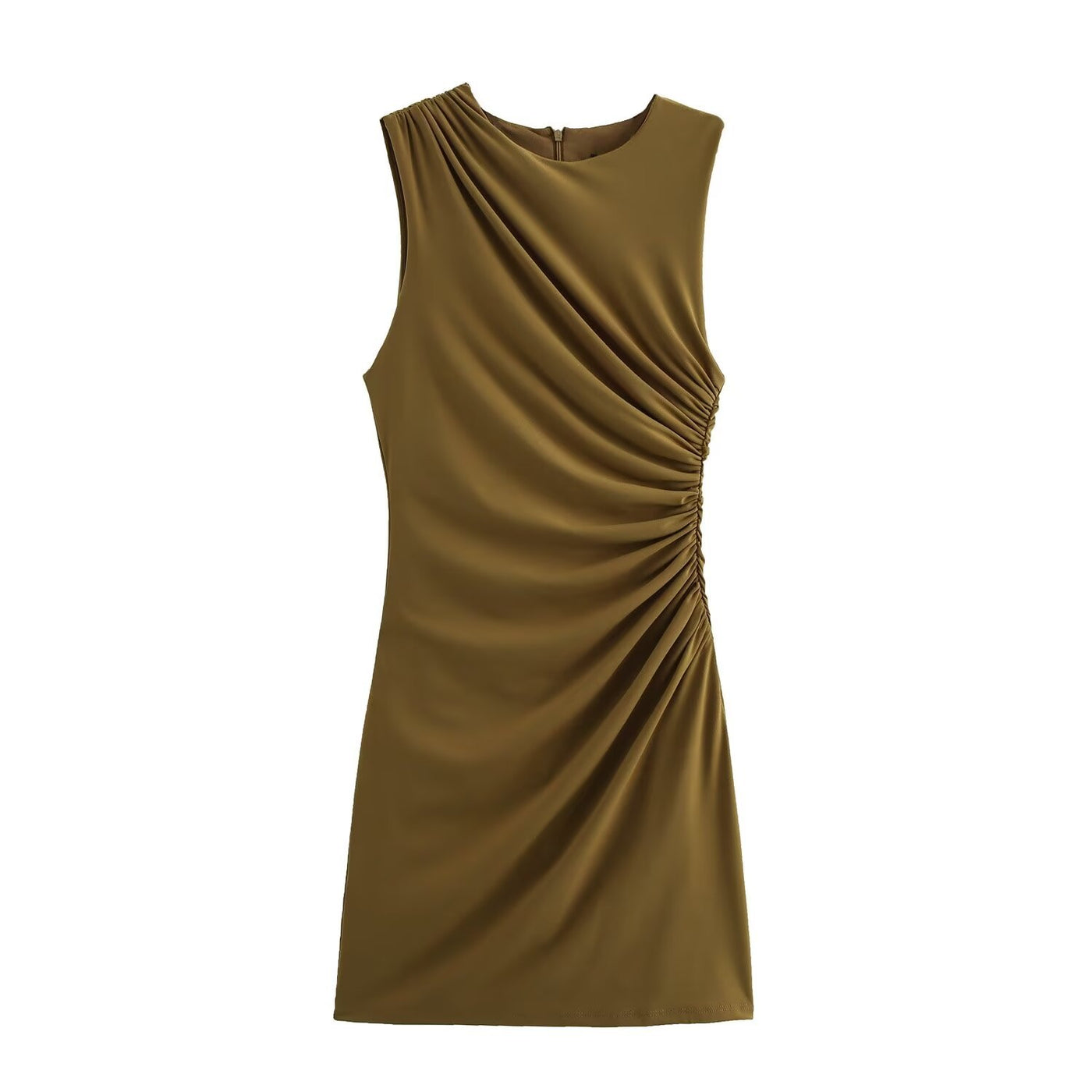 Yasmine | Asymmetric Neck Side Ruching Sleeveless Bodycon Mini Dress