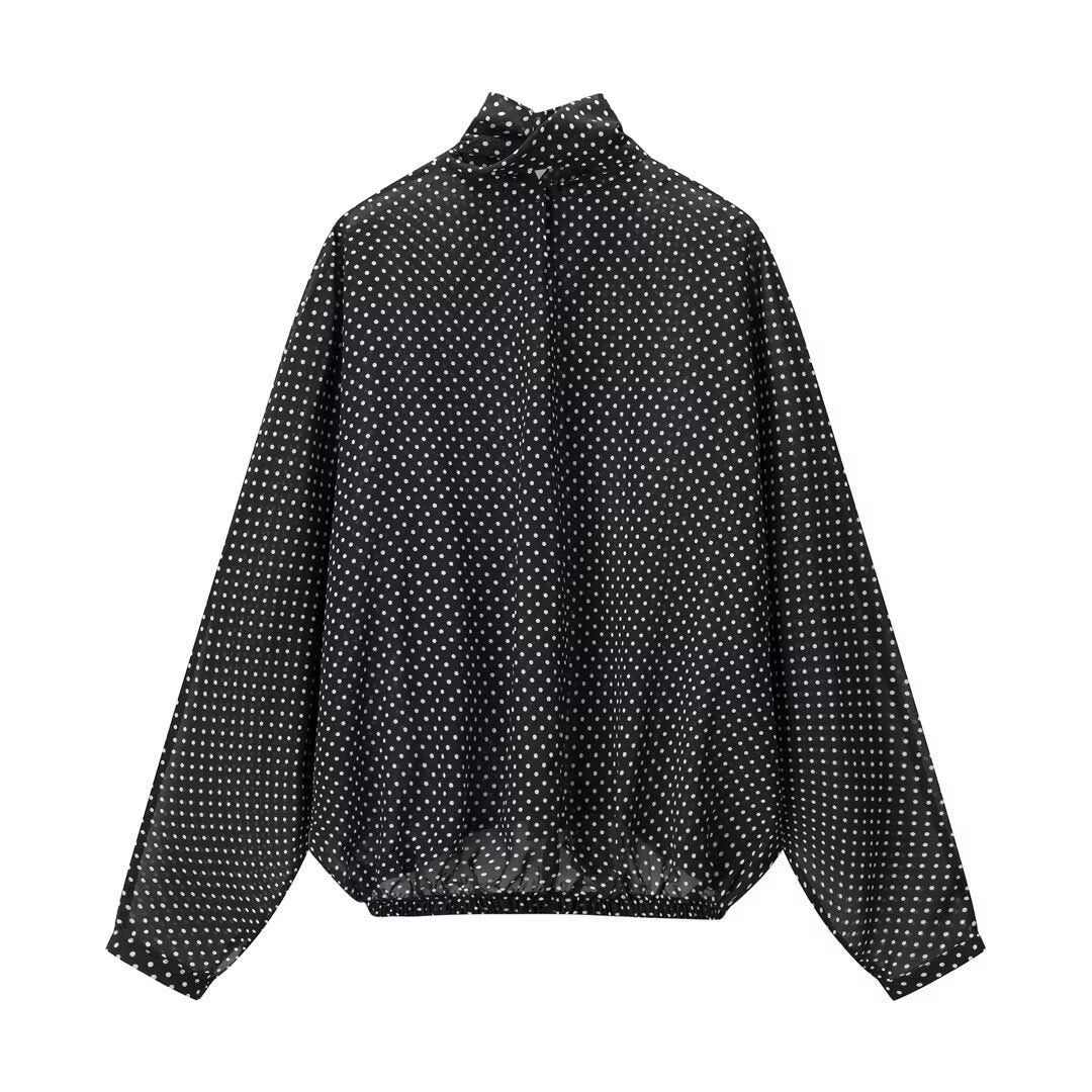 Lucy | Polka Dot Chiffon Tie Neck Matching Set