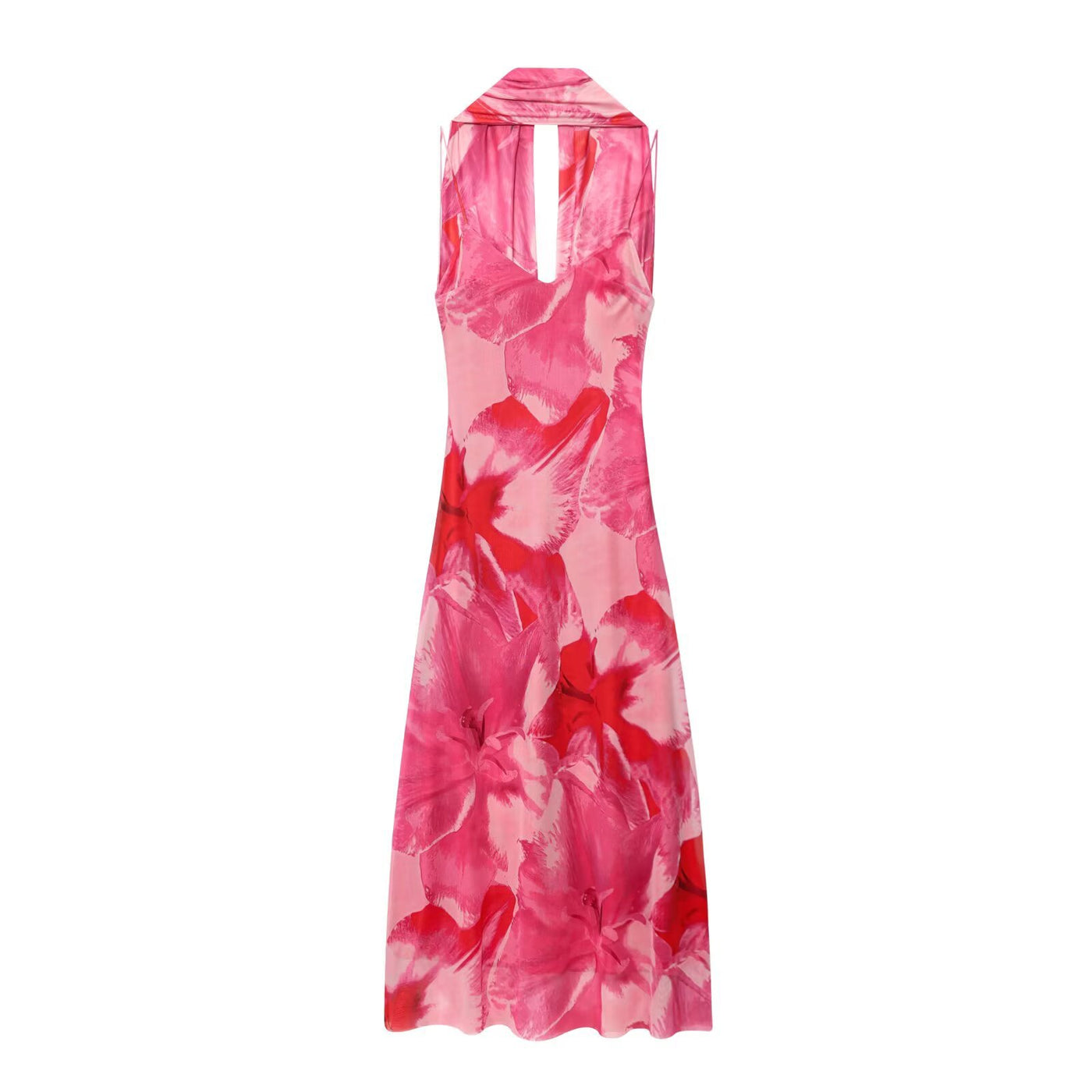 Victoria | Abstract Print V-Neck Spaghetti Strap Chiffon Maxi Slip Dress