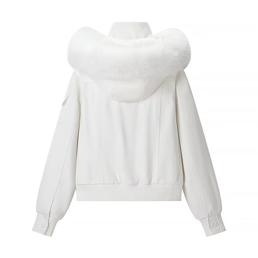 Freya | Winter Aviator Jacket White Faux Fur Hooded