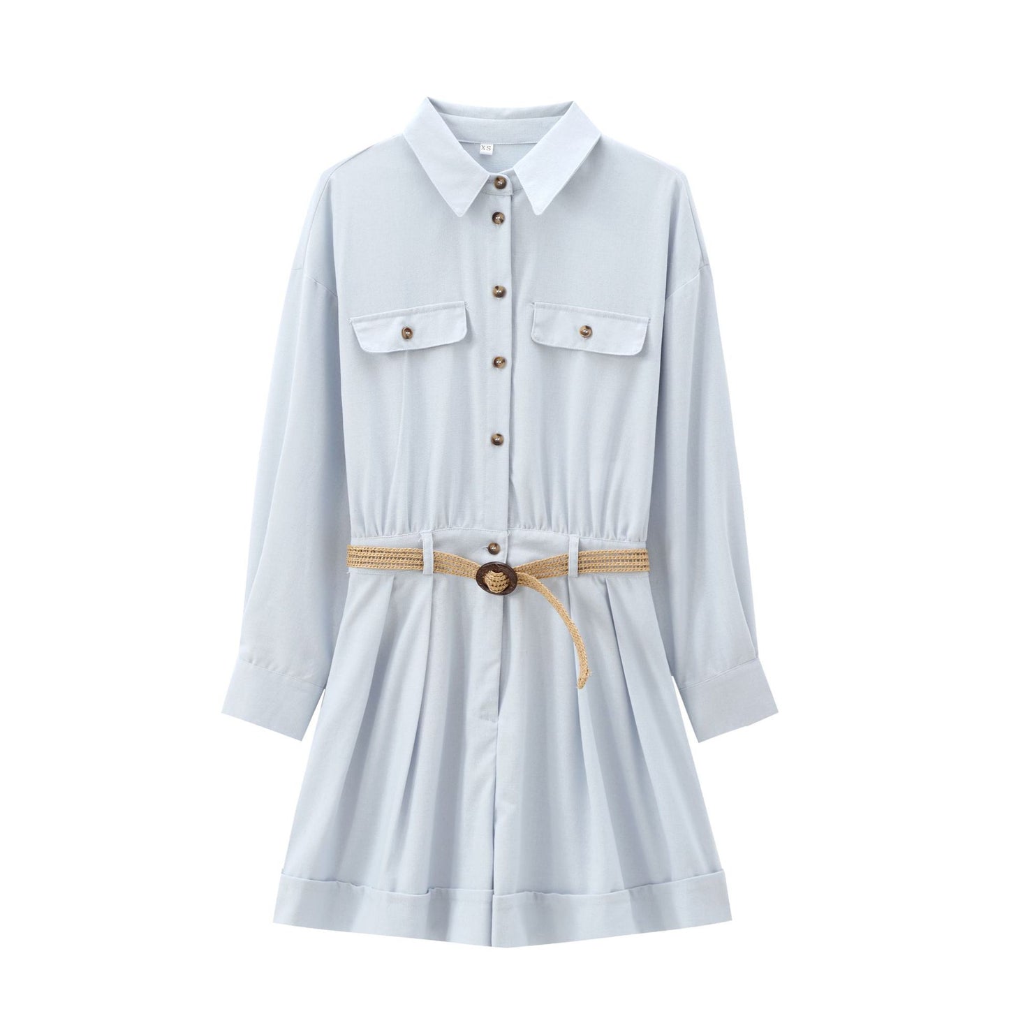 Kira | Casual Shirt Jumpsuit Light Blue Long Sleeve Belted