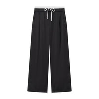 Rosie | Drawstring Pleat-Front Jersey Wide-Leg Trousers with Contrast Waistband