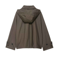 Bea | Casual Cropped Hooded Button Up Jacket Khaki Oversized