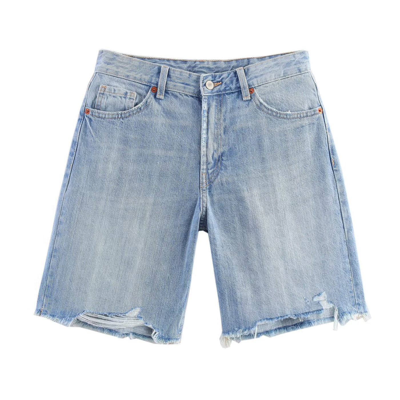 Margot | Mid-Rise Raw Hem Denim Bermuda Shorts