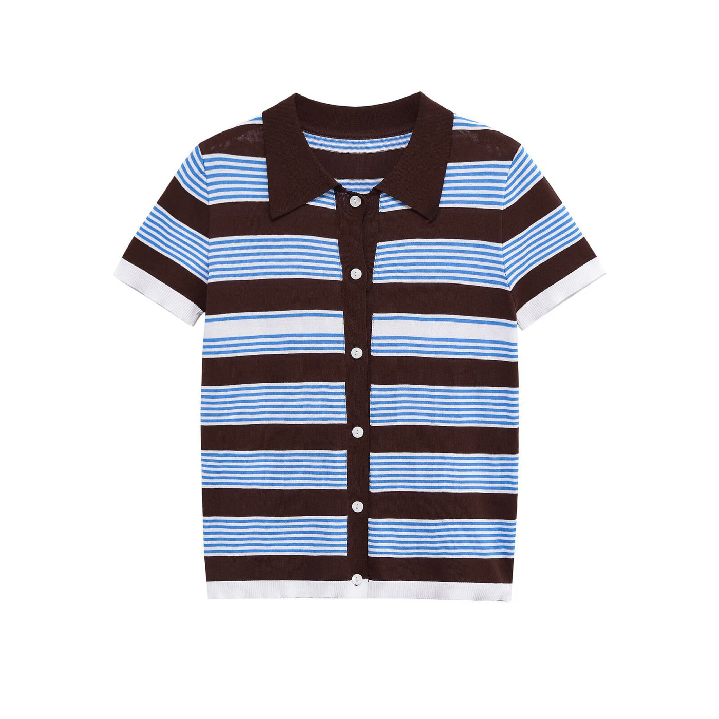 Zara | Striped Polo Knit Crop Top in Blue & Pink