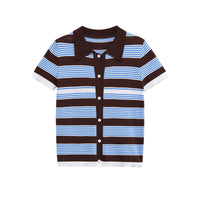 Zara | Striped Polo Knit Crop Top in Blue & Pink