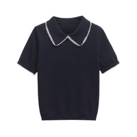 Sara | Scallop Collar Cropped Knit Top