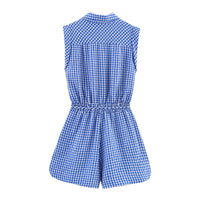 Bethany | Checked Cotton Shirt Romper in Blue