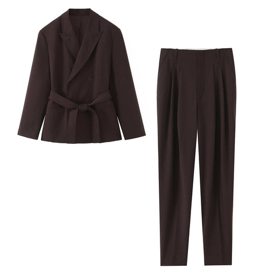 Lyra | Elegant Trouser Suit Dark Brown Belted