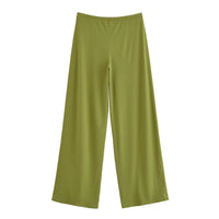 Eloise | High-Waist Pull-On Flowing Wide-Leg Jersey Trousers in Green