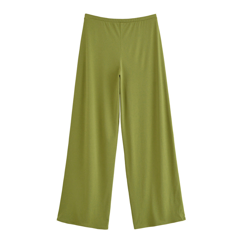 Stella | Casual Wide Leg Trousers Green Fluid Drape