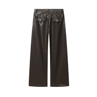 Una | High-Waist Front Seam Faux Leather Wide-Leg Trousers in Black