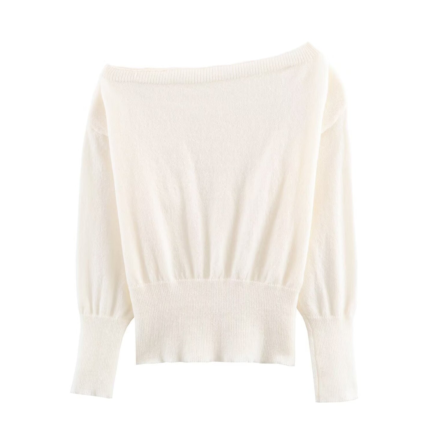 Maren | Elegant Off Shoulder Sweater Cream Knitted Long Sleeve