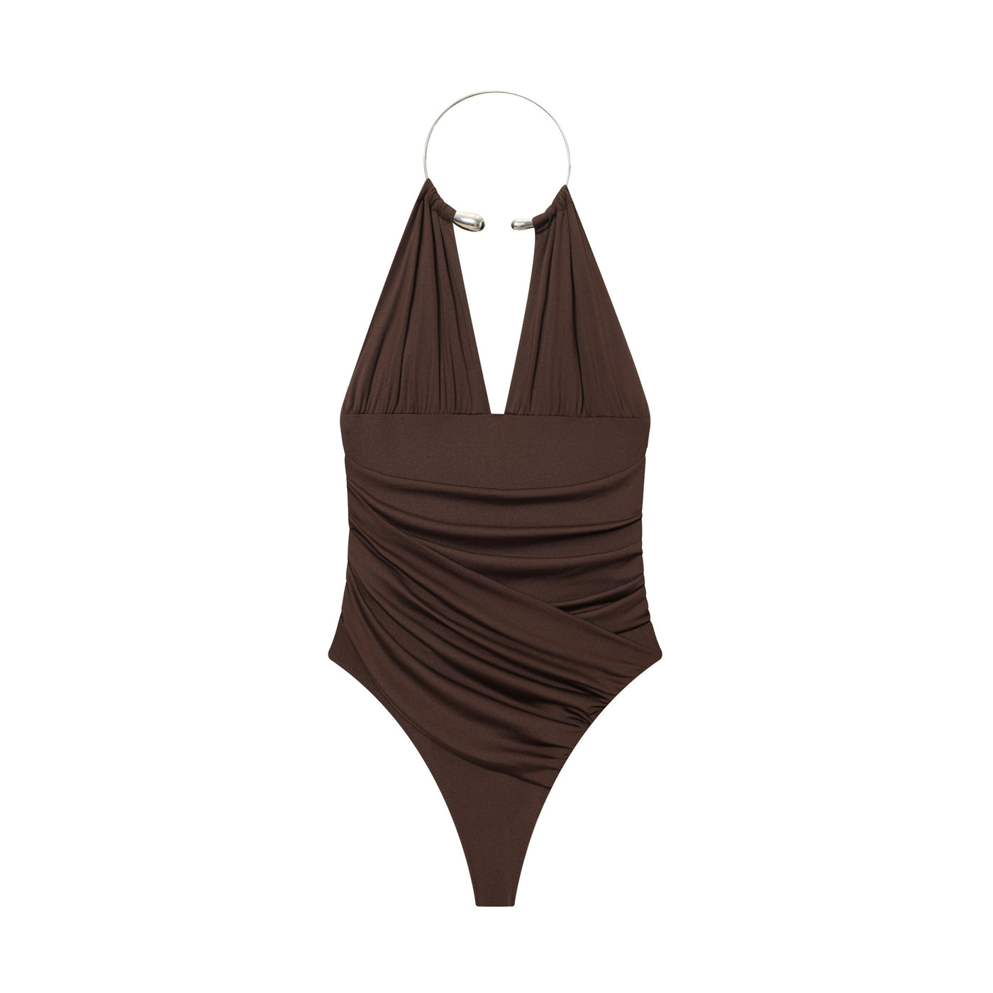 Margot | Metal Choker Halter Top with Ruching in Black & Brown