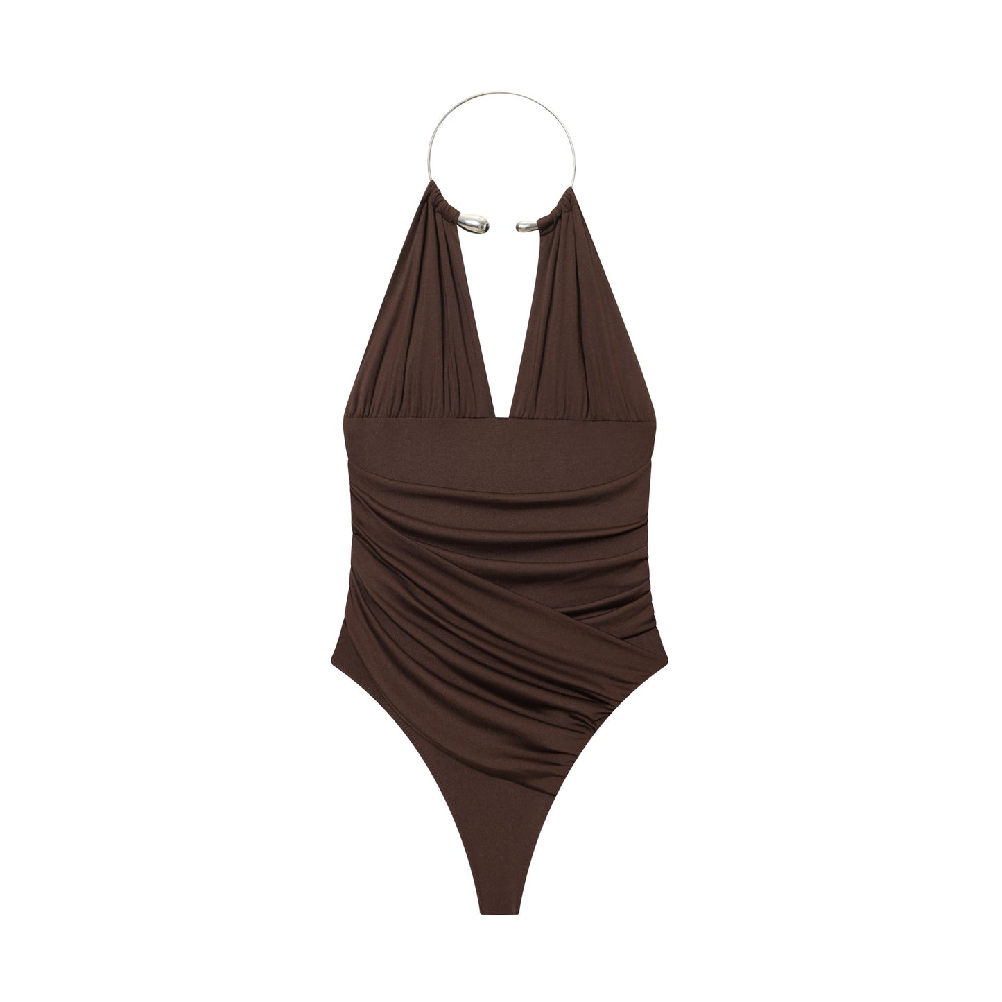 Ivy | Elegant Halter Neck Ruched Bodysuit Black