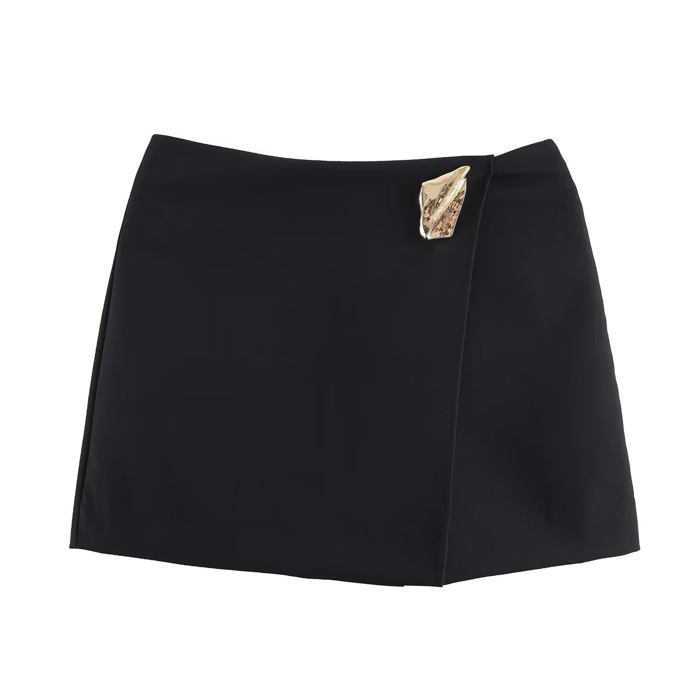 Niamh | Asymmetric Wrap Mini Skirt with Gold Hardware