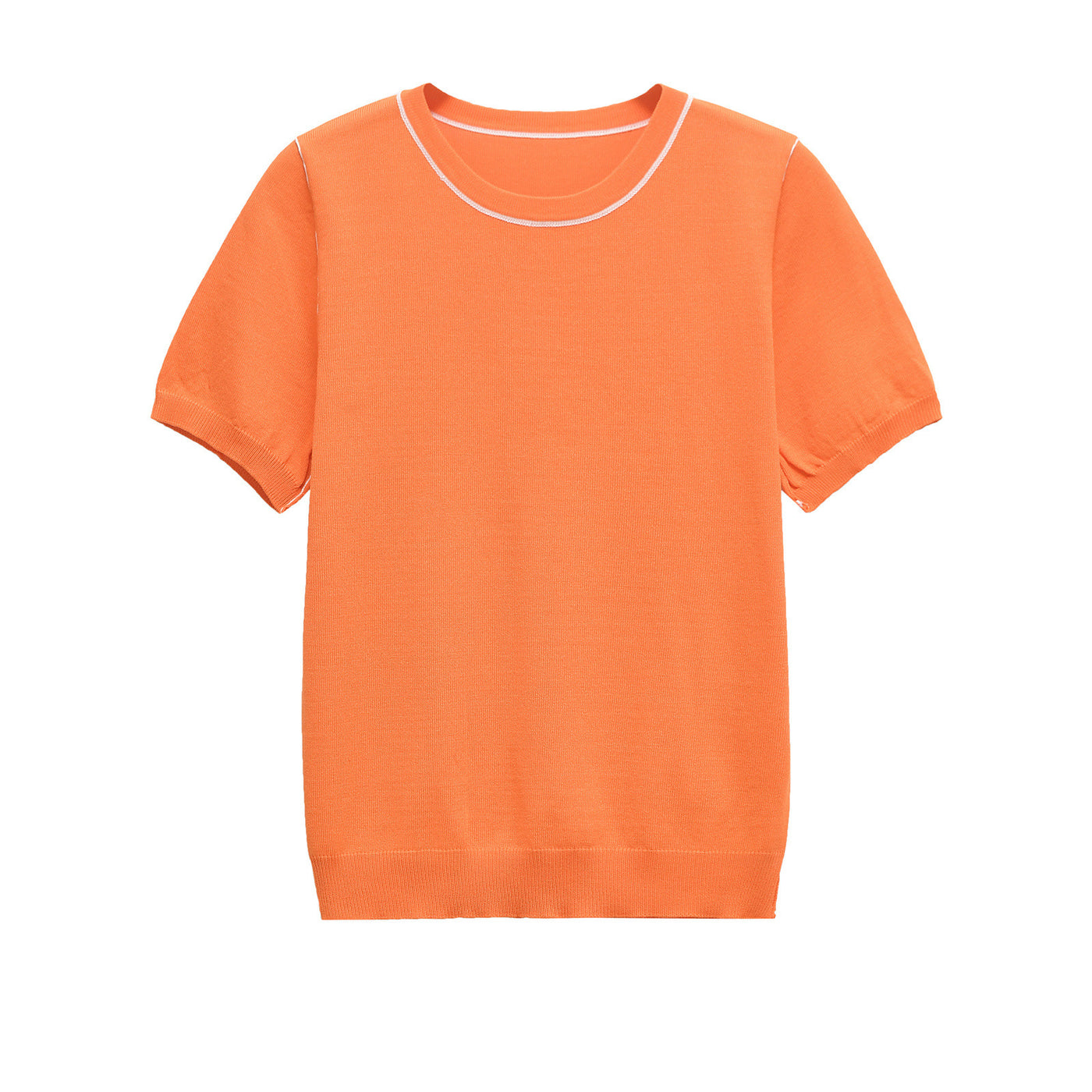 Holly | Contrast Piping Crew Neck Short Sleeve Ribbed Hem Knit Top