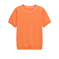 Holly | Contrast Piping Crew Neck Short Sleeve Ribbed Hem Knit Top