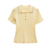 Hannah | Jewel Button Ribbed Knit Polo Top