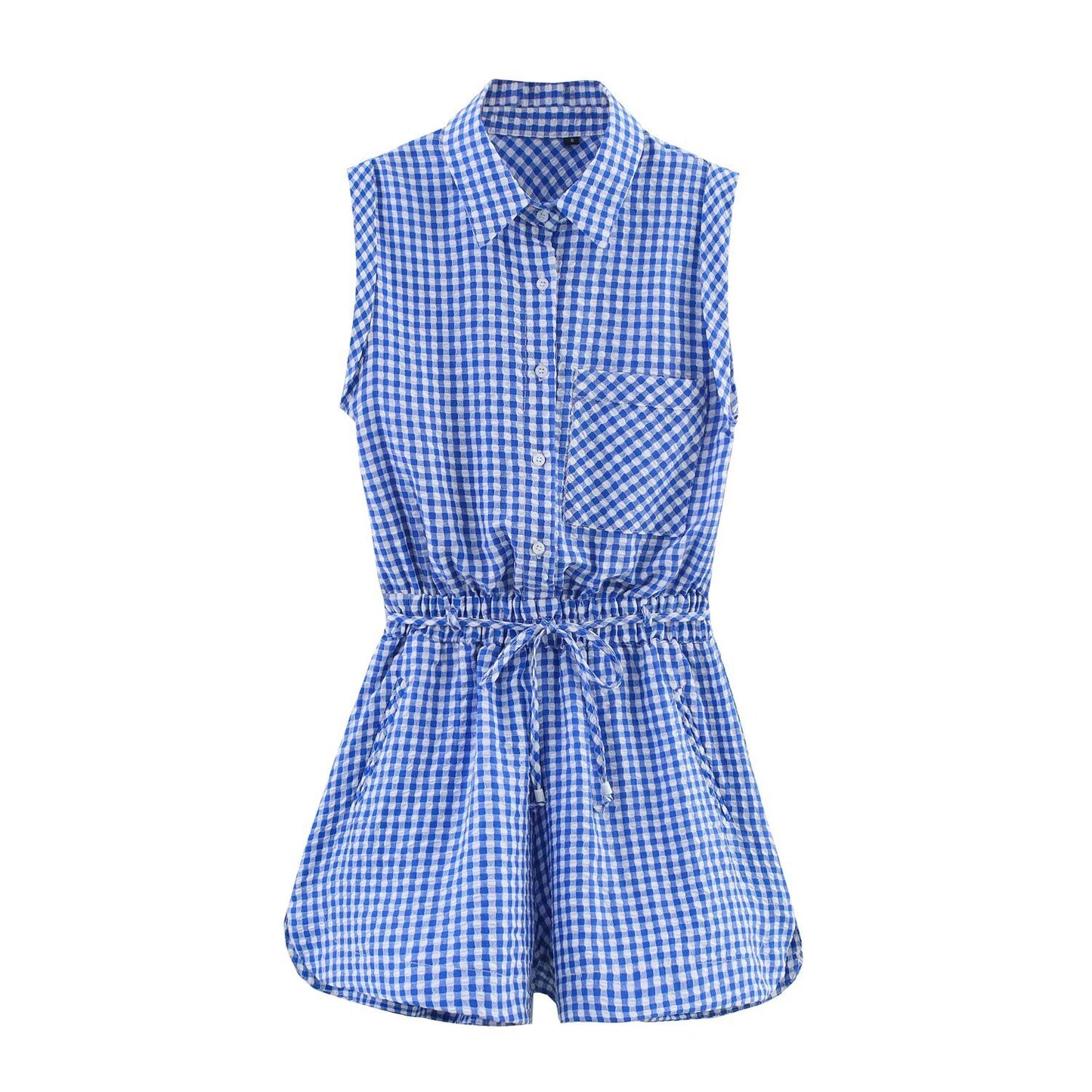 Fleur | Casual Checked Shirt Romper Blue White Gingham