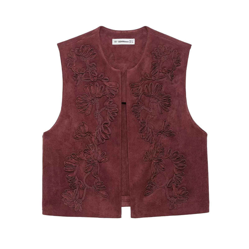 Hazel | Elegant Embroidered Cardigan Purple Sleeveless Zip Front