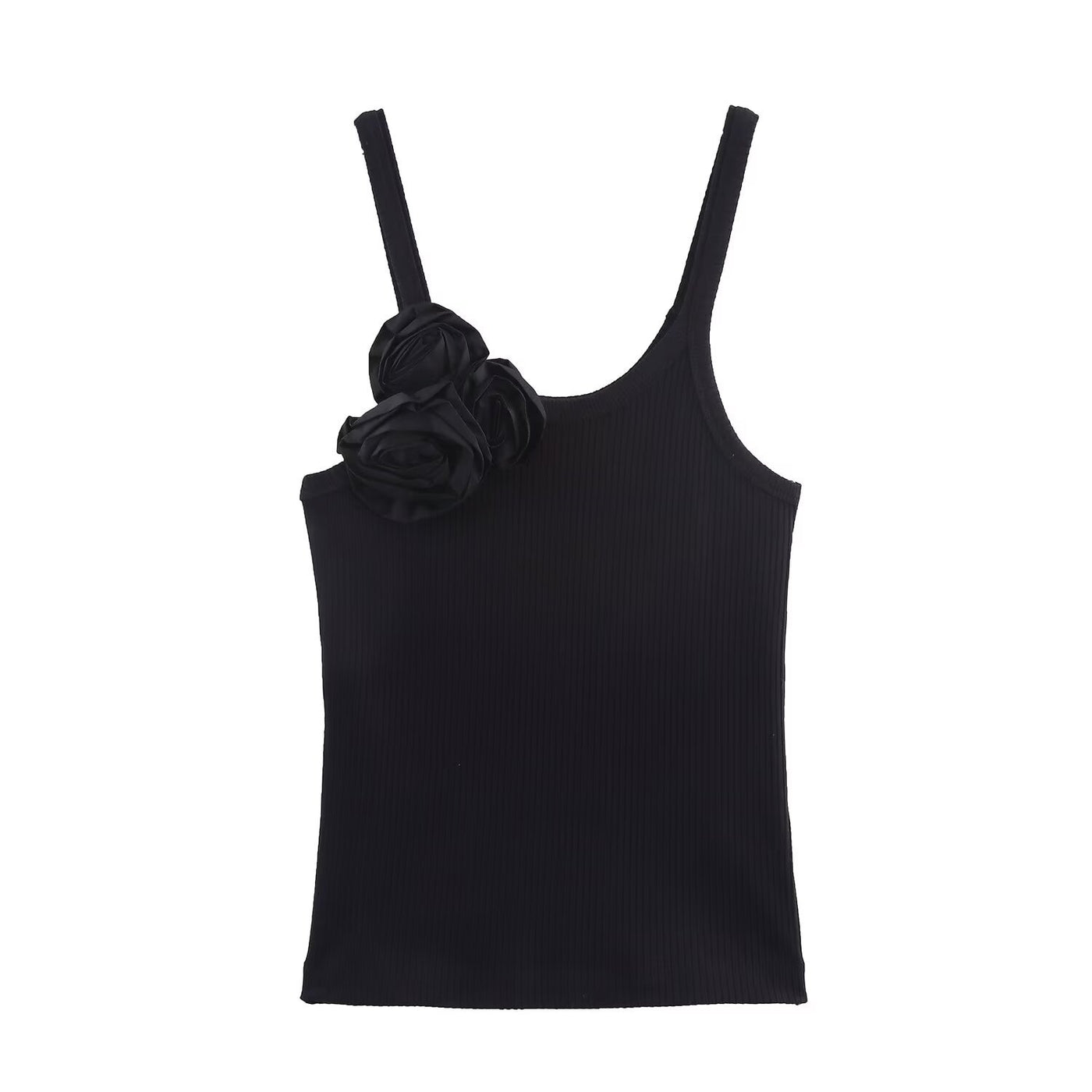 Eloise | Fabric Rose Ribbed Knit Scoop Neck Tank Top