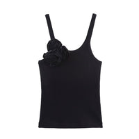 Eloise | Fabric Rose Ribbed Knit Scoop Neck Tank Top