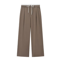 Rosie | Drawstring Pleat-Front Jersey Wide-Leg Trousers with Contrast Waistband