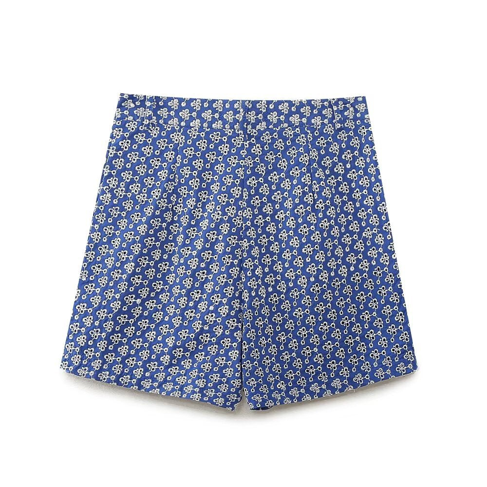 Lottie | Printed Pleat-Front Tailored Shorts with Side Pockets