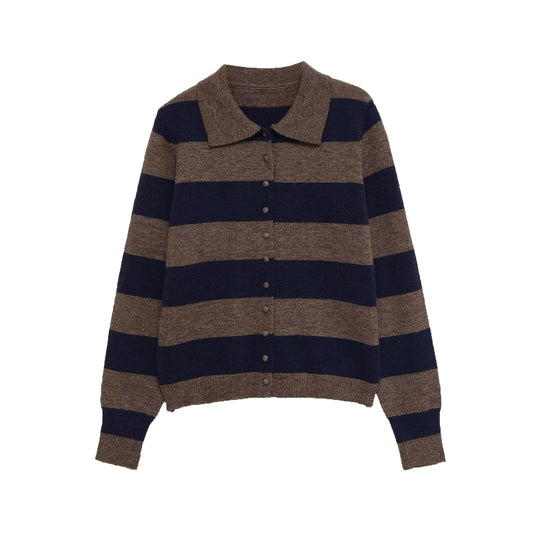 Isla | Cosy Striped Knit Polo Cardigan