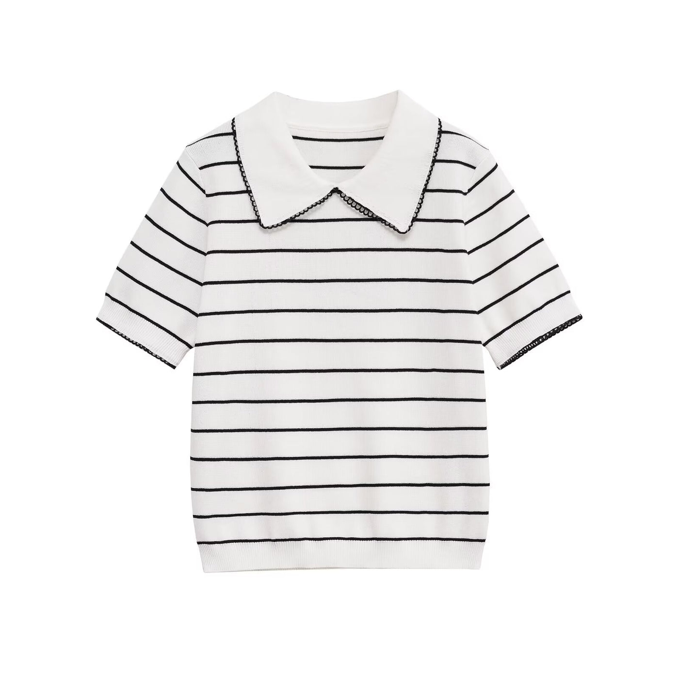 Sara | Scallop Collar Cropped Knit Top