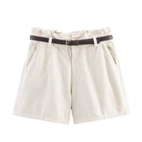 Megan | Paperbag Waist Cotton Shorts with Contrast Belt
