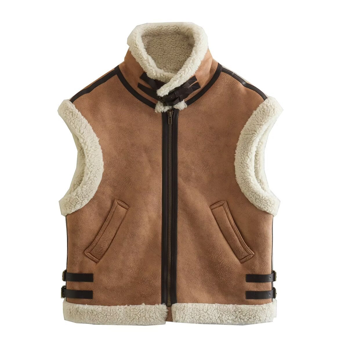 Quinn | Aviator Jacket Faux Fur Pink Sleeveless Shearling Gilet