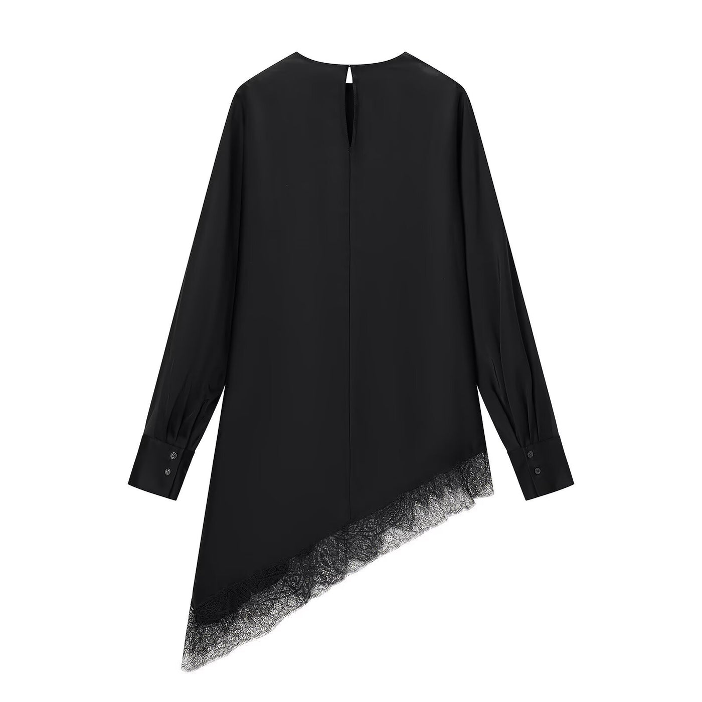 Lydia | Black Satin Lace Trim Tunic Top