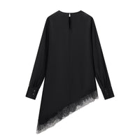 Lydia | Black Satin Lace Trim Tunic Top