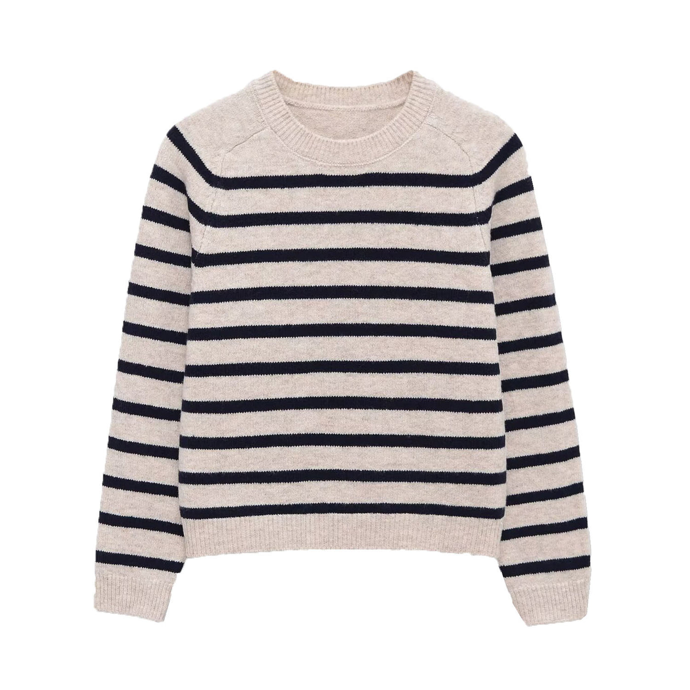 Matilda | Classic Stripe Crew Neck Ribbed Cuff Long Sleeve Relaxed Knit Top