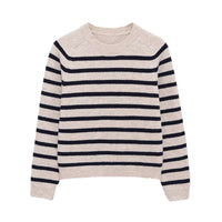 Matilda | Classic Stripe Crew Neck Ribbed Cuff Long Sleeve Relaxed Knit Top