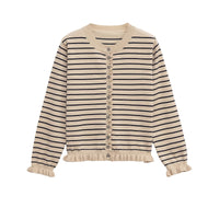 Sienna | Ruffle Trim Button Front Crew Neck Ruffled Cuff Cropped Knit Cardigan