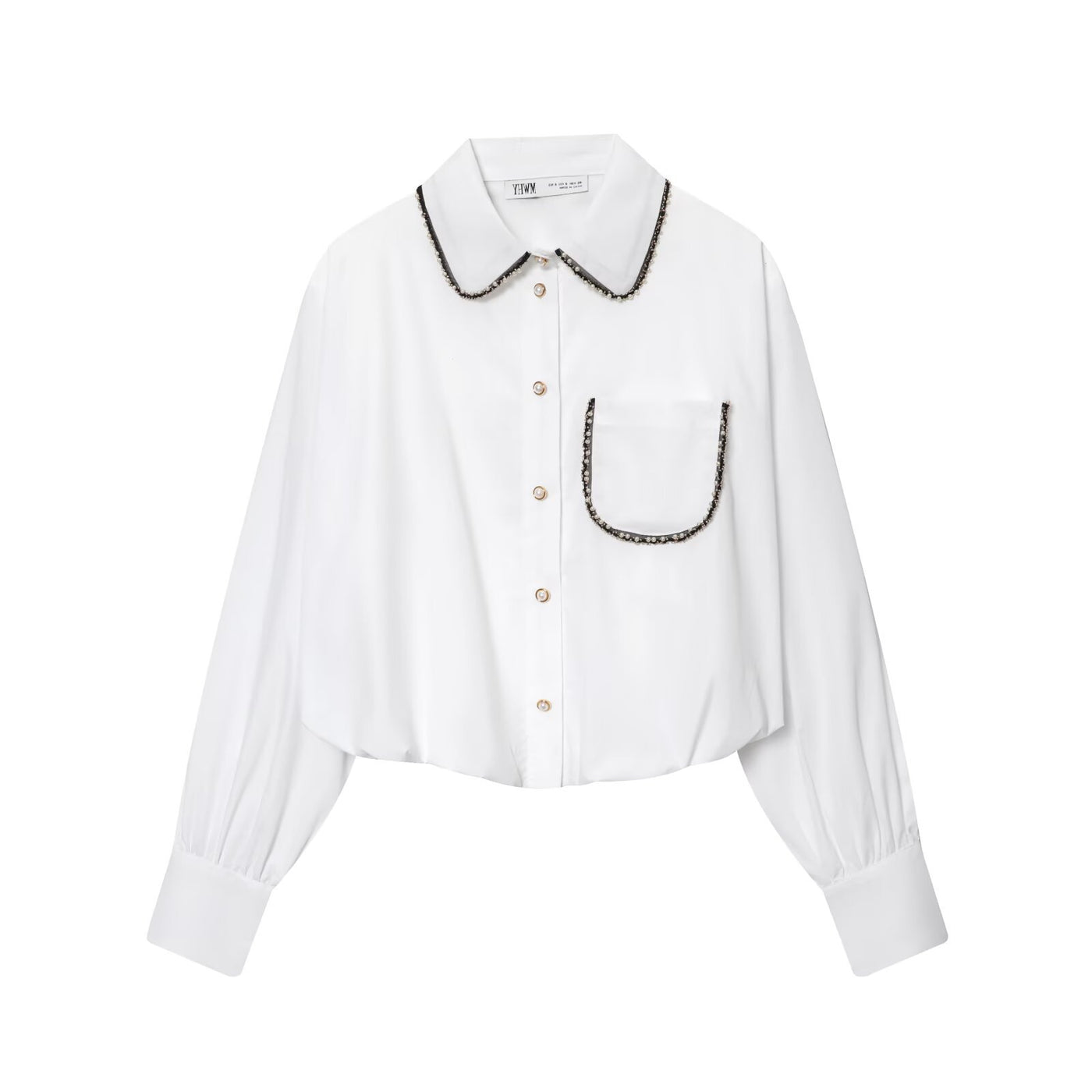Skye | Cropped White Blouse with Beaded Trim