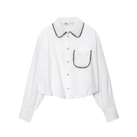 Skye | Cropped White Blouse with Beaded Trim