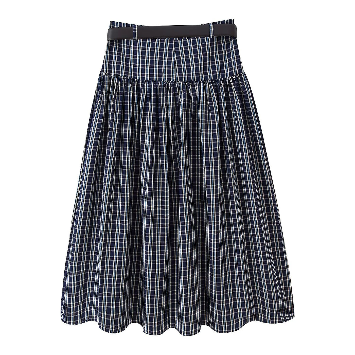 Tilly | Belted Plaid Pleated Midi Skirt