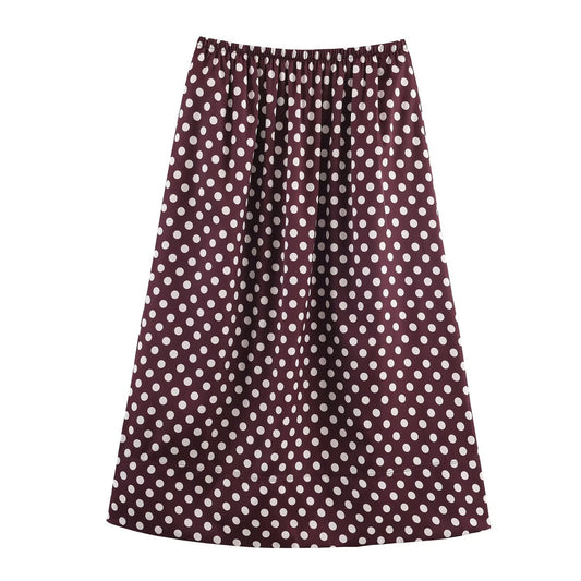 Briar | Pleated Midi Skirt Brown Polka Dot A Line High Waisted