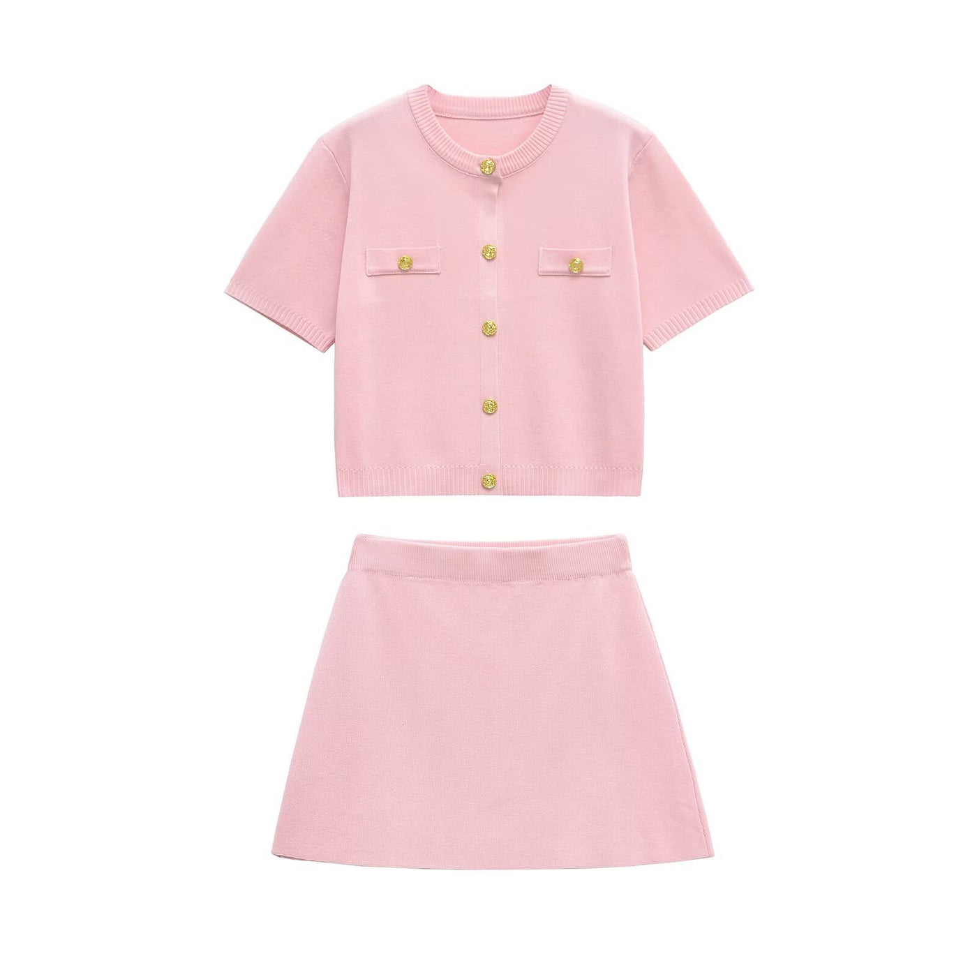 Gracie | Cropped Gold Button Knit Co-ord Set