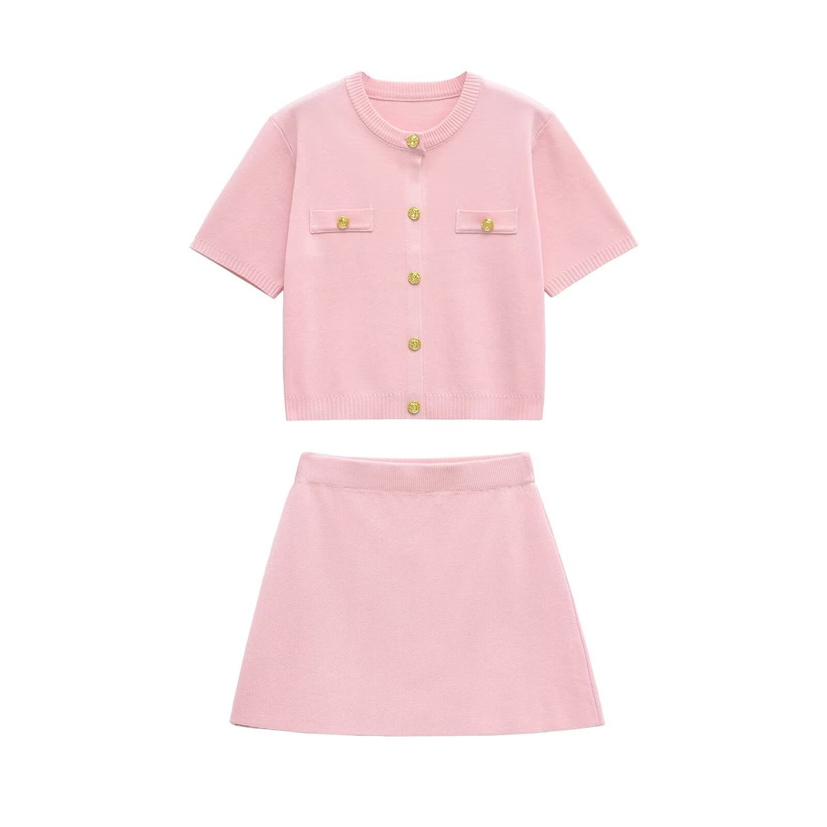 Gracie | Cropped Gold Button Knit Co-ord Set
